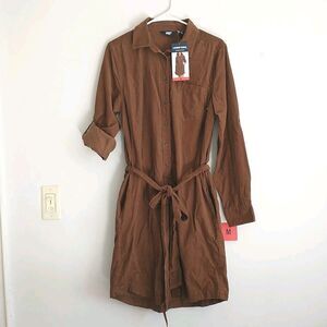 Lands' End Shirt Dress M/L*Brown Corduroy Belted Button Down Long Sleeve New